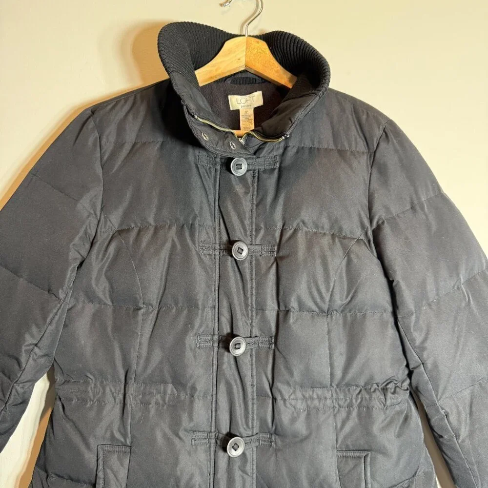 Ann Taylor Loft Down Feather Full Zip Puffer Parka Coat Women Small Petite Black